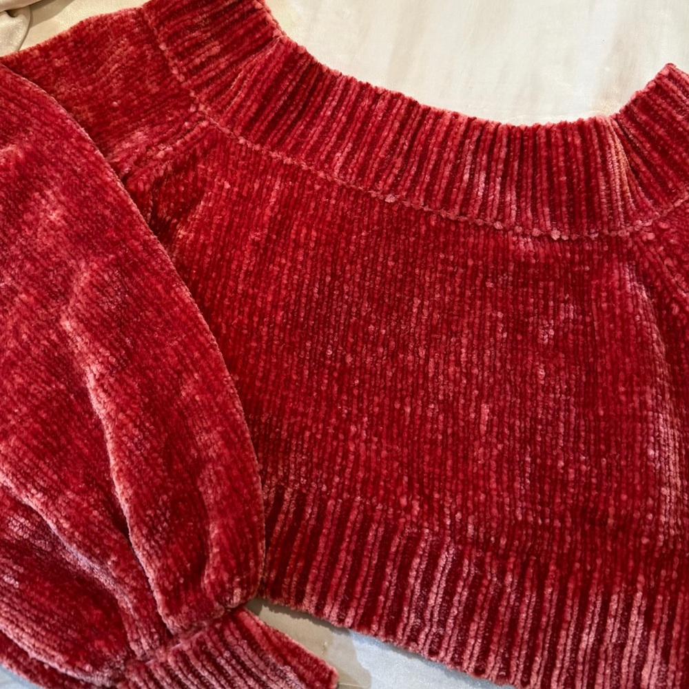 Women's Red Chenille Crewneck Sweater